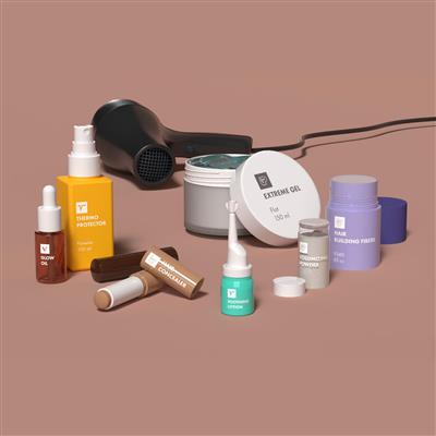 sticks, roll-on, jars and bottles for hair-care